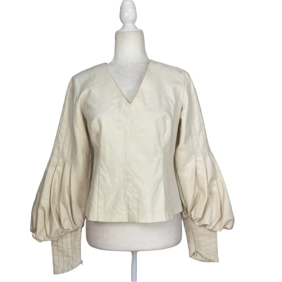 Maison Cinqcent Pleated Balloon Sleeve Top NWOT V Neck Cotton - Picture 4 of 12